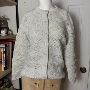 Vintage Silver Metallic Scallop Knit Cardigan